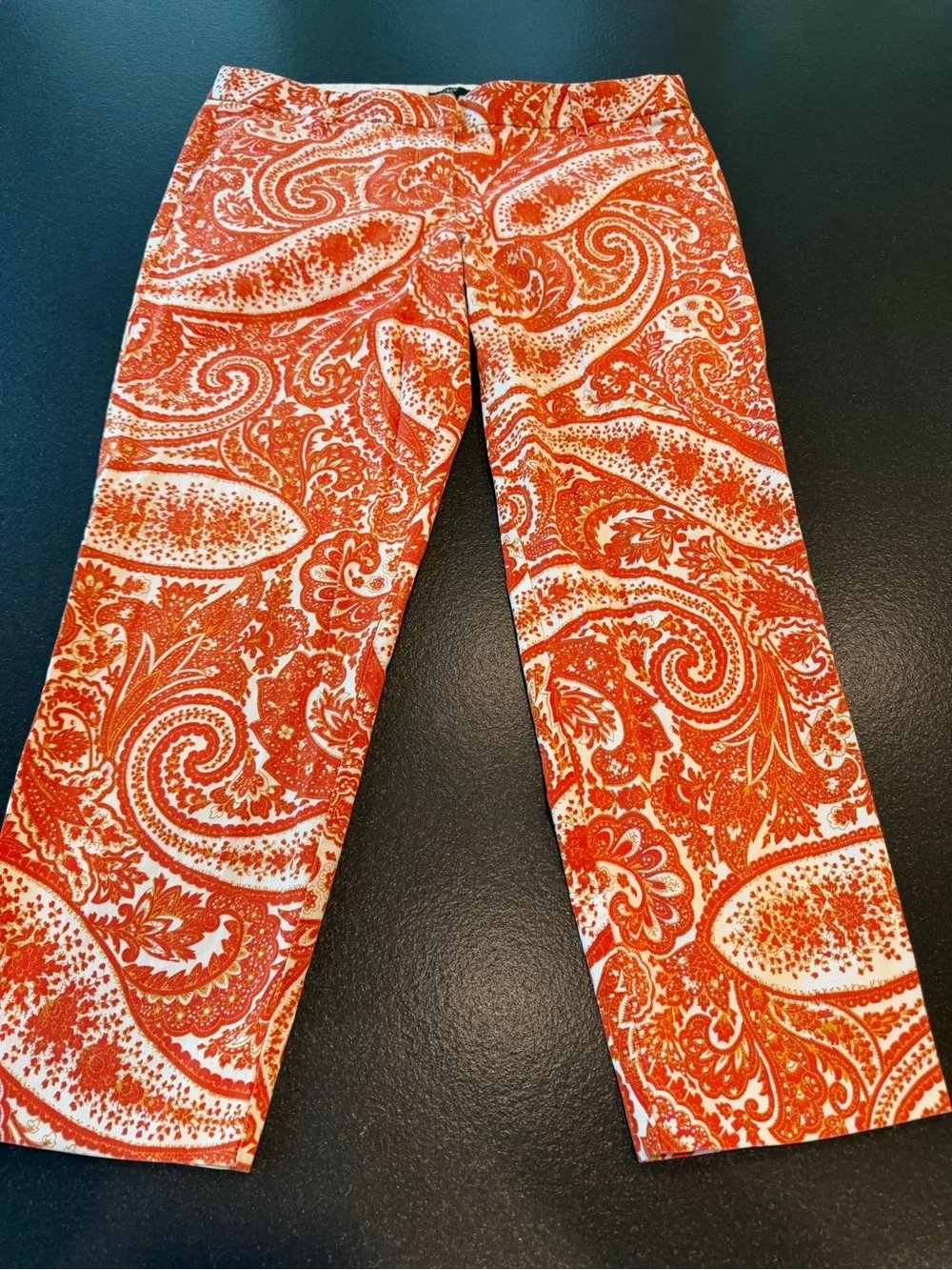 J.Crew City Fit Paisley Pants 10 Orange Red Stretch Straight Leg Preppy